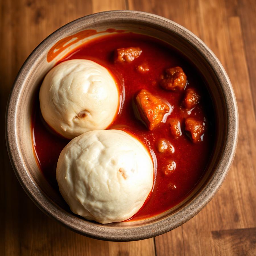 Foutou accompagné de sauce graine, plat mis en avant dans une campagne Meta Ads pour restaurant
