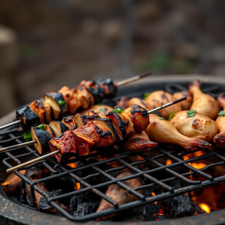 Assiette de grillades africaines prête à être servie, symbole des commandes à préparer