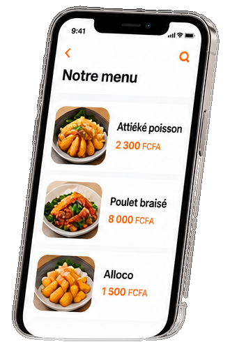 Menu digital SAOVIA Food affiché sur smartphone