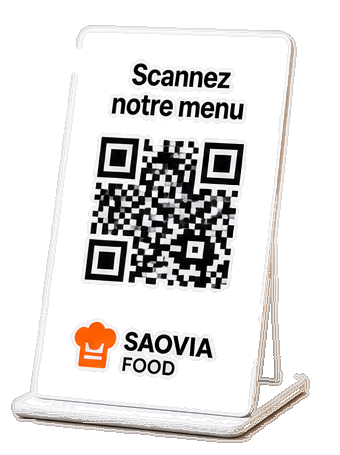 QR Code SAOVIA Food sur un support de table